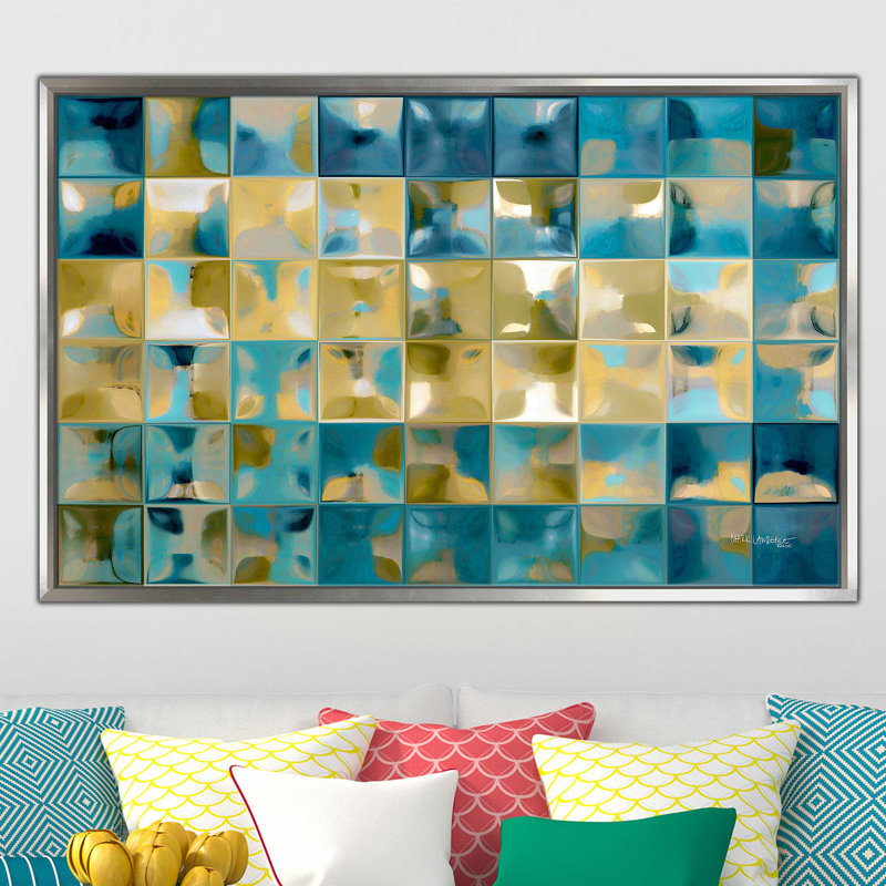 «Tile Art # 5, 2015», reproduction d'impression sur toile tendue, H 21,5 po x l 33,5 po x P 2 po, Cadre flottant argent