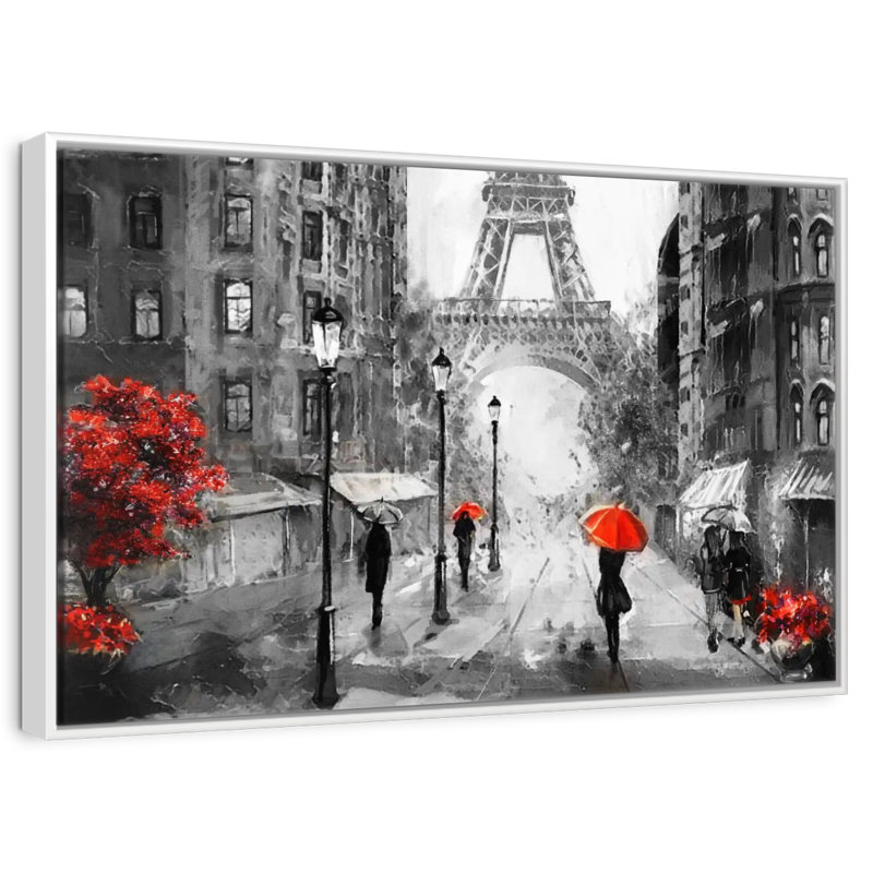 Paris, jour de pluie, 46 po x 31 po, Cadre flottant blanc