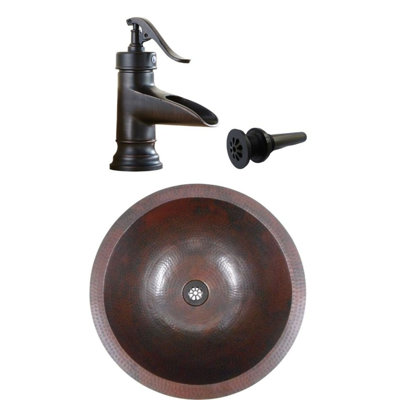 15" Round Copper Bath Sink, Pump Faucet Included