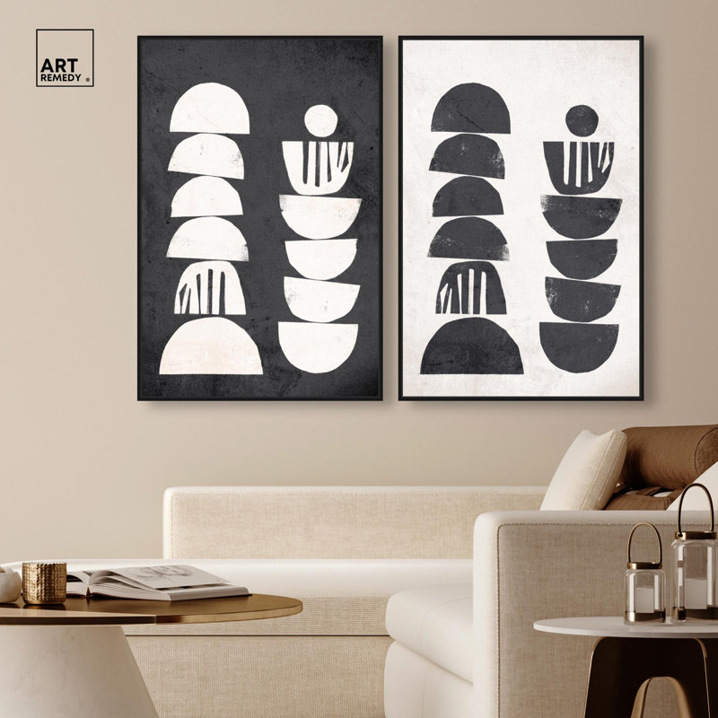 Cyclic Harmony Canvas Print Modern Abstract Art Set by Art Remedy, Black Frame, 10 x 15, 37" H x 25" W, Structure noire