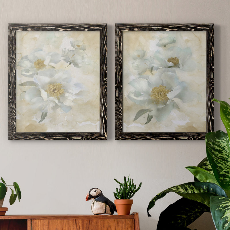 Douces pivoines I - ensemble de 2 reproductions d'art, H 20 po x l 17 po x P 1 po, H 31,5 po x l 47 po x P 1,5 po