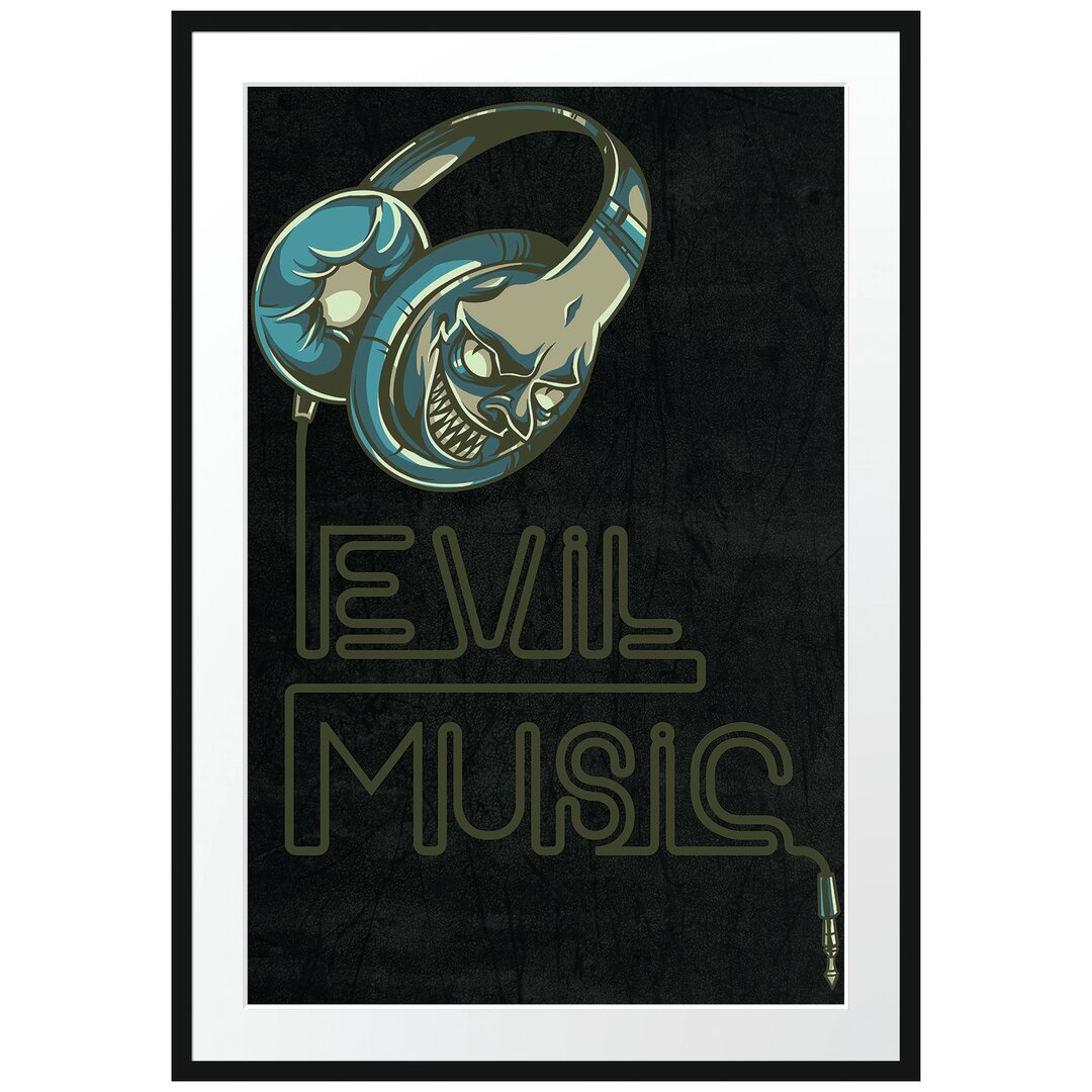 Gerahmtes Poster Evil Music Black