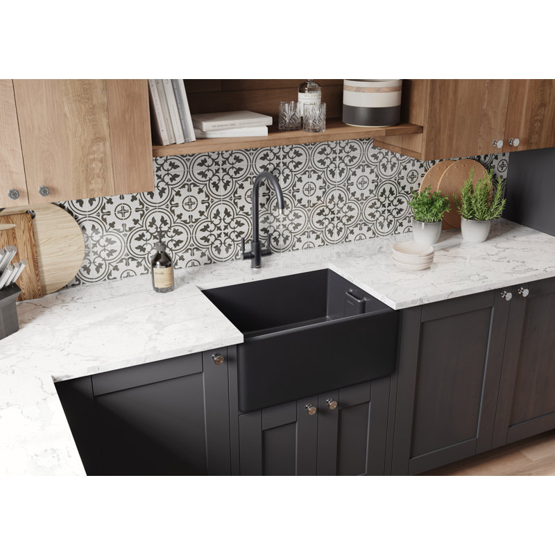 Single Bowl Farmhouse/Apron Kitchen Sink, Matt Black