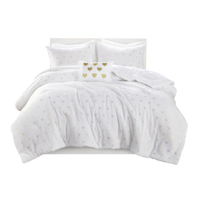 3 Pcs Twin/twin Xl White/gold Metallic Printed Ultra Soft Microlight Comforter With Filling, - , Spot Cleanable Print, Decorative Pillow,