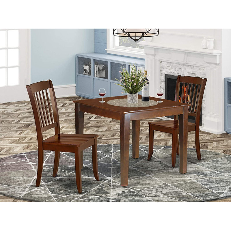 Ensemble de coin repas 3 pièces pour petits espaces comprenant une table carrée et 2 chaises de salle à manger, acajou