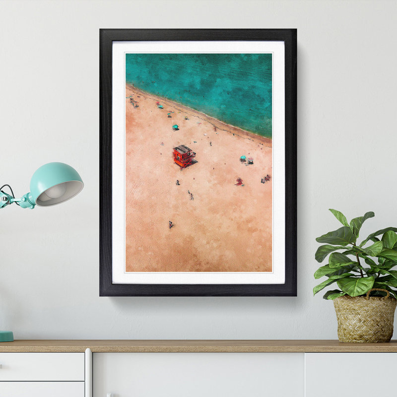 South Beach In Miami Painting - Framed Print, 63cm H x 45cm W x 2cm D, Black Framed