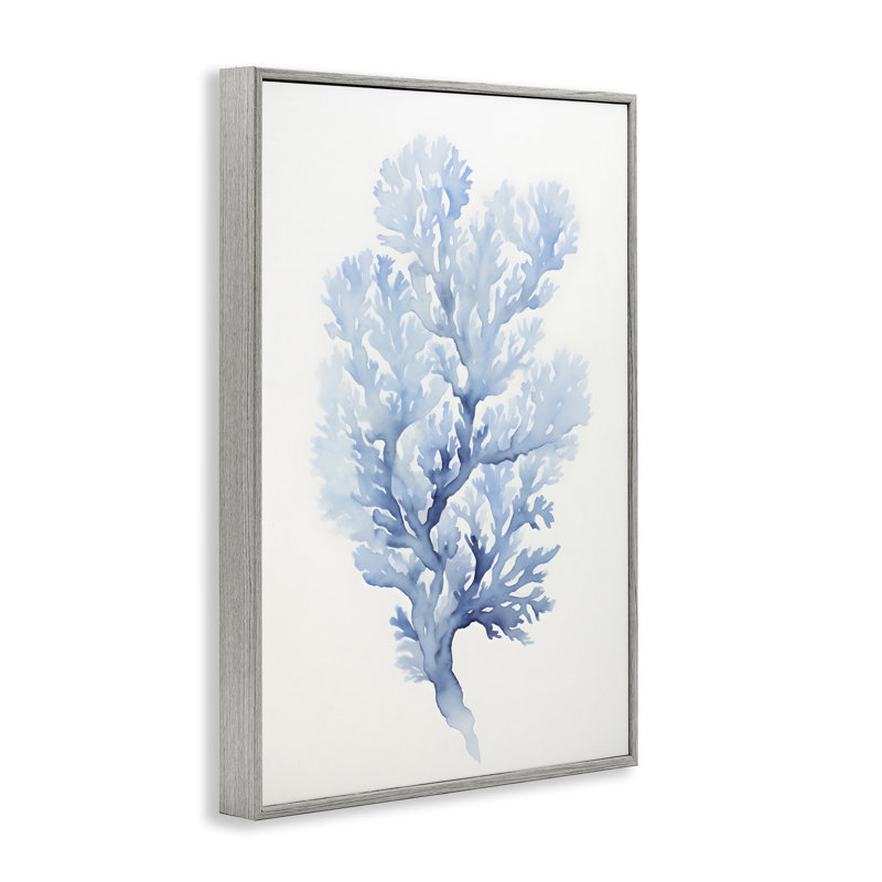 Indigo en forme de corail, estampe numérique par Petal Prints Design, Gris, H 24 po x l 16 po