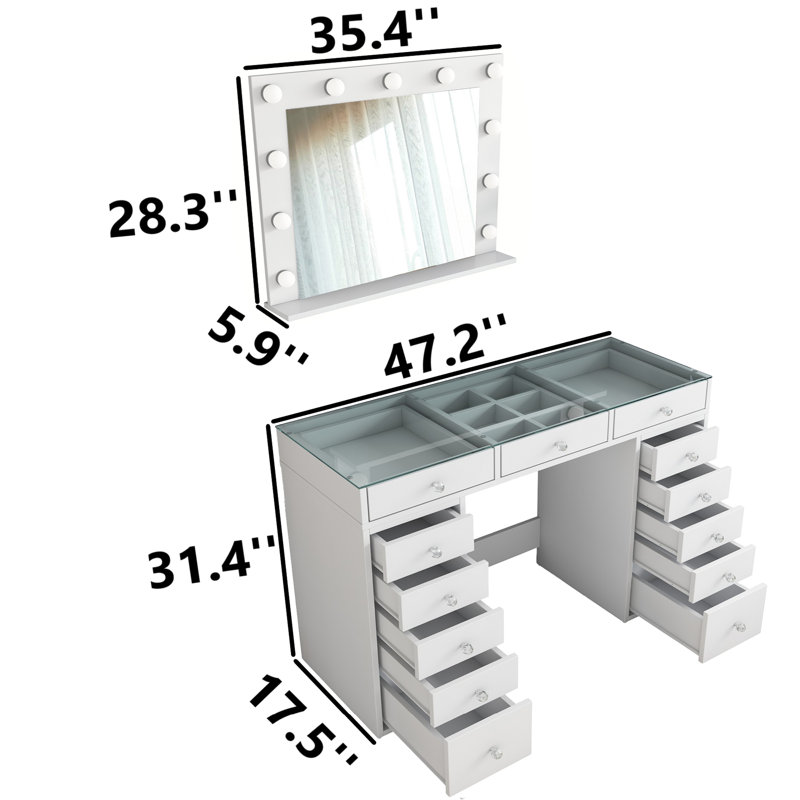 Table de maquillage avec miroir rectangulaire