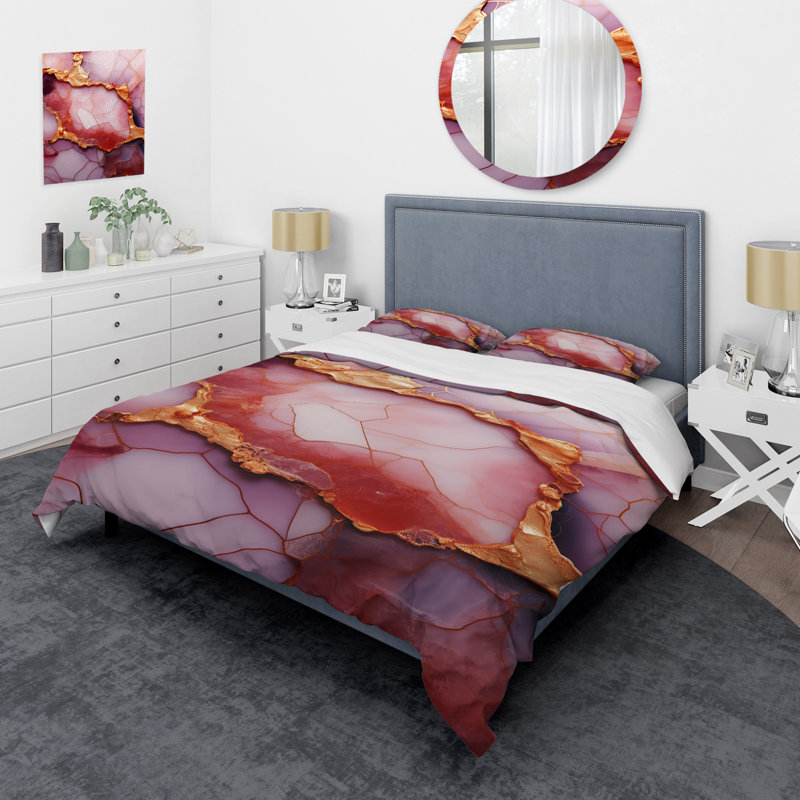 Ensemble de housse de couette en marbre rose et doré Essence V - Abstract, Housse de couette pour lit simple
