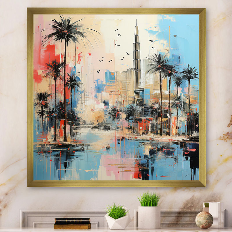 «Layered Dubai Extravaganza», art mural de Dubaï, Encadrement doré, H 16 po x l 16 po x P 1 po