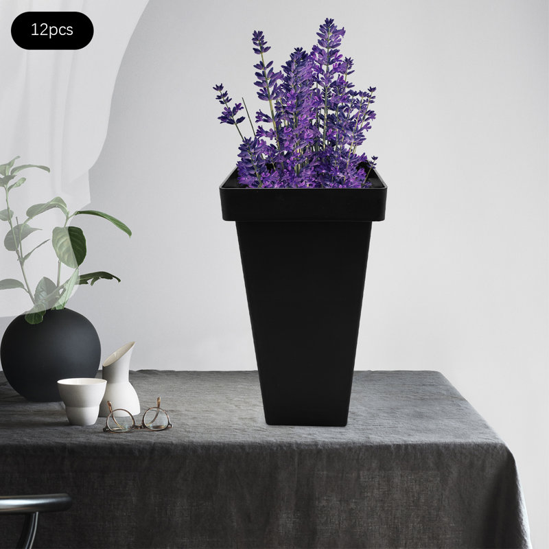 12Pcs Plastic Flower Buckets Planters, Black