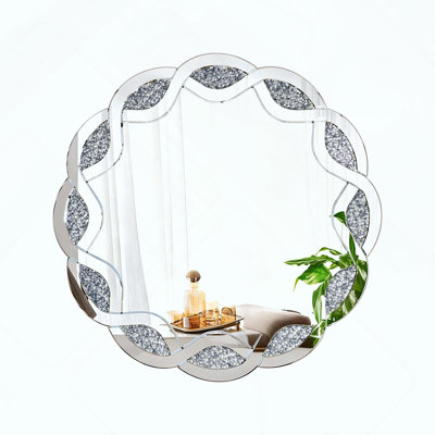 Silver Crush Diamond Round Wave Frame Mirror