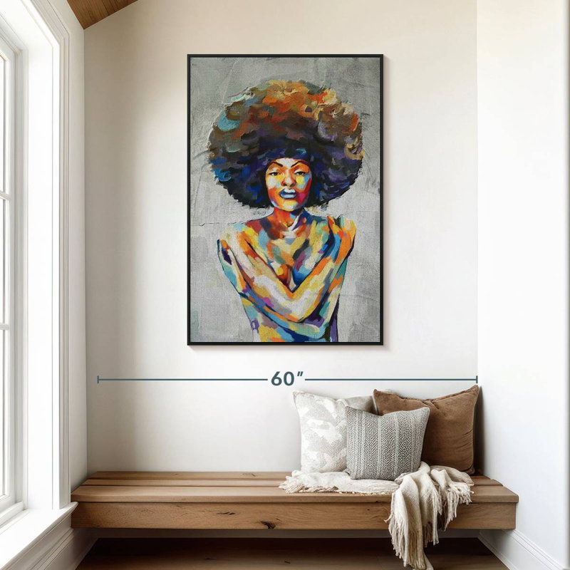 Portrait abstrait, huile, 31 po x 46 po, Cadre flottant noir