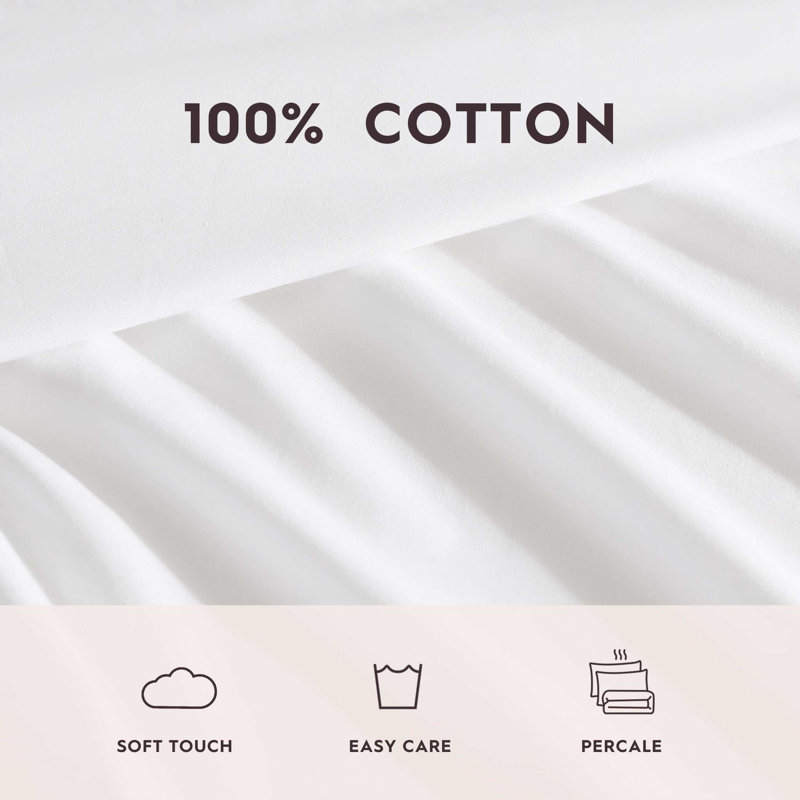 Twin Blue Cotton Percale Embroidered Sheet Set