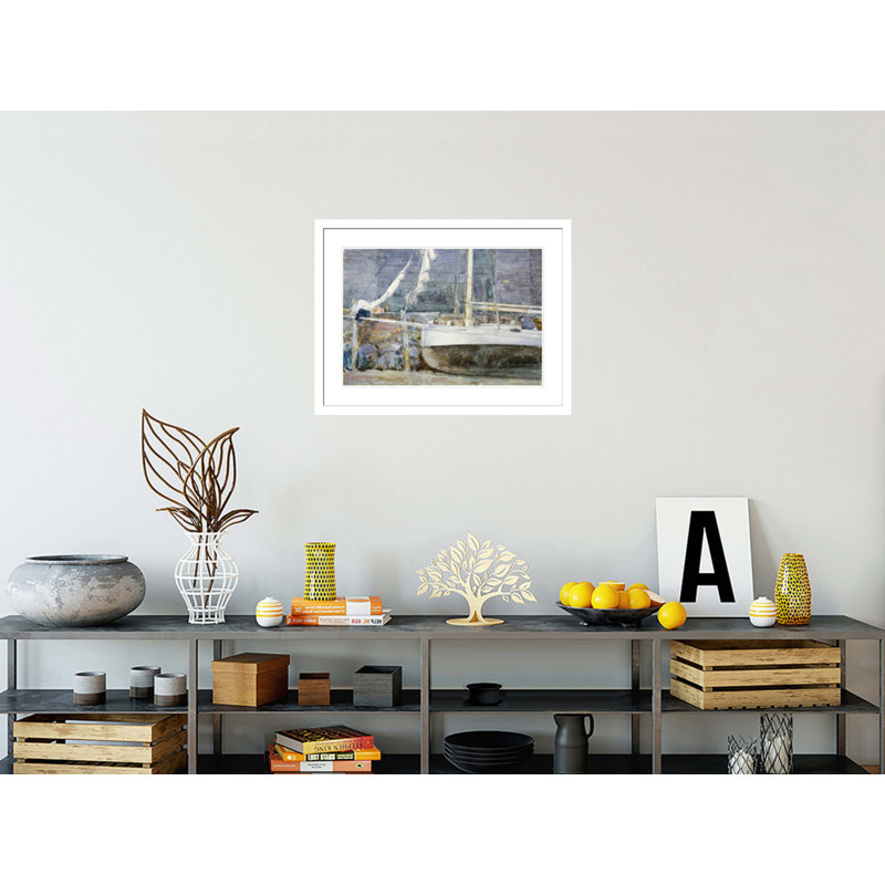 «Drydock Gloucester» par Childe Hassam - impression giclée encadrée, H 22,36 po x l 29,5 po