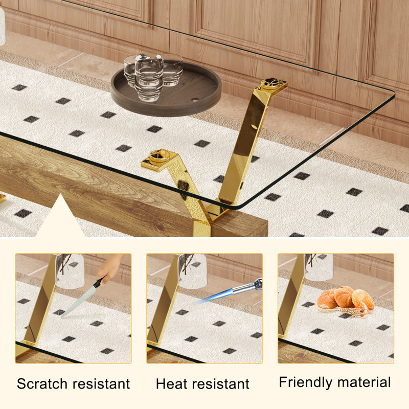 Kaspen Rectangular,dinning table,dining room table, 71" L x 35.4" W, Gold/Brown