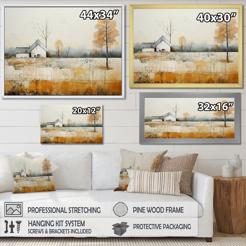 «Bold Mute Tone Countryside Landscape IV», reproduction sur toile, Cadre doré simple, H 34 po x l 44 po x P 1,5 po