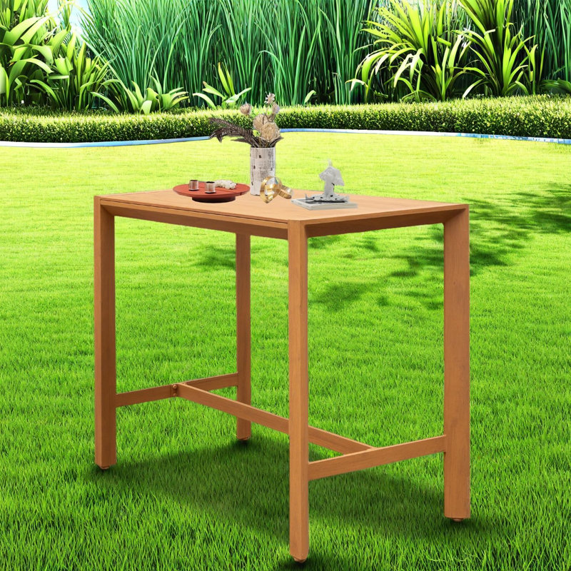 Tables de patio robustes, table de bar moderne en métal à grain de bois de 51 pouces pour la maison