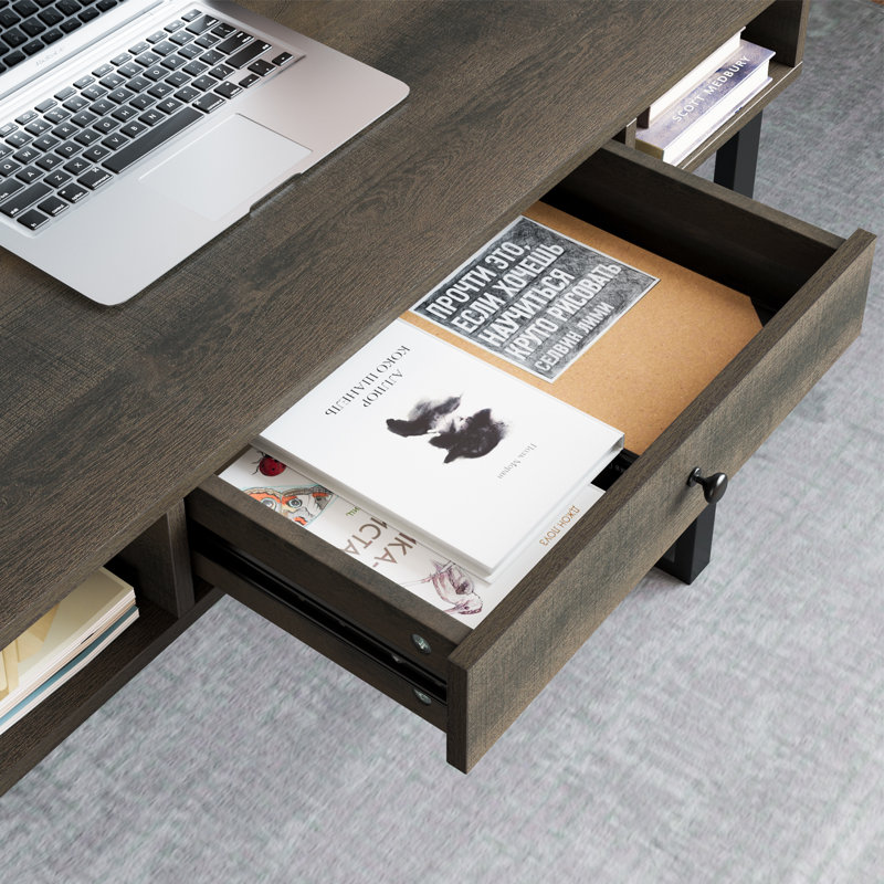 Metal Base Writing Desk, Dark Brown