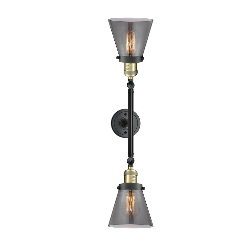 Éclairage de meuble-lavabo inclinable 2 lumières Cone, Ampoule incandescente rétro 60 watts, Fumé, Laiton antique noir