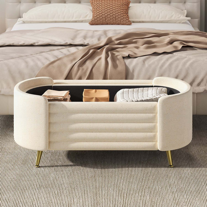 Banc rembourré avec rangement moderne et spacieux avec compartiment caché spacieux, parfait pour les chambres à coucher et les vestibules, beige