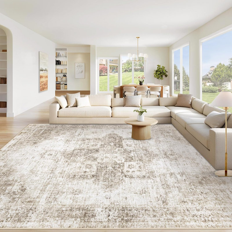 Tapis bohème 10 pi x 14 pi lavable Boho Medallion, Taupe, Rectangle de 10 pi x 14 pi