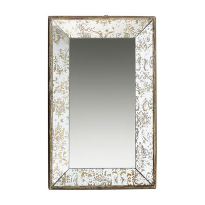 Miroir suspendu argent antique antique 20 "x 12" avec caractéristique florale, caractéristique moyenne, plateau à miroir
