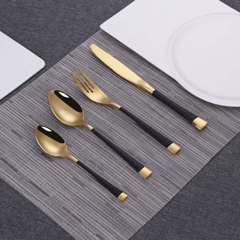 Service d'ustensiles de cuisine en acier inoxydable 24 pièces pour 6 couverts Gold Gold, Noir, noir, noir, noir
