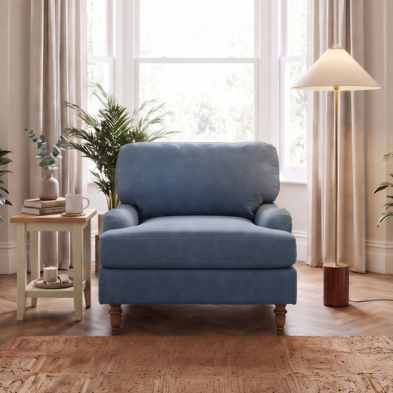 Bernard Upholstered Chenille Armchair, Blue Chenille