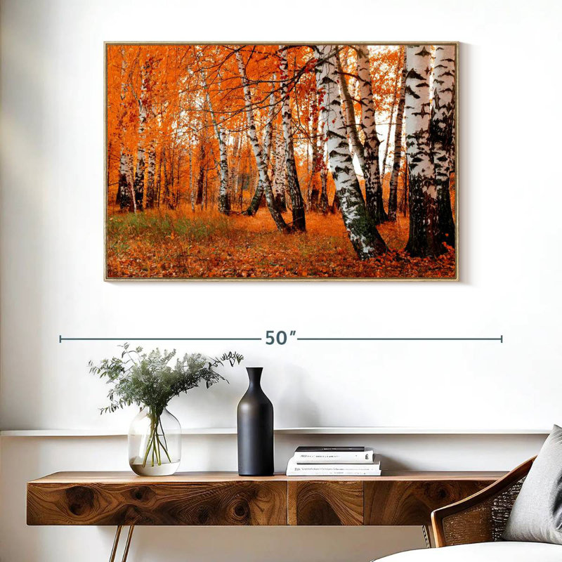 Forêt de bouleaux orange, Cadre flottant en bois naturel, 40 po x 27 po