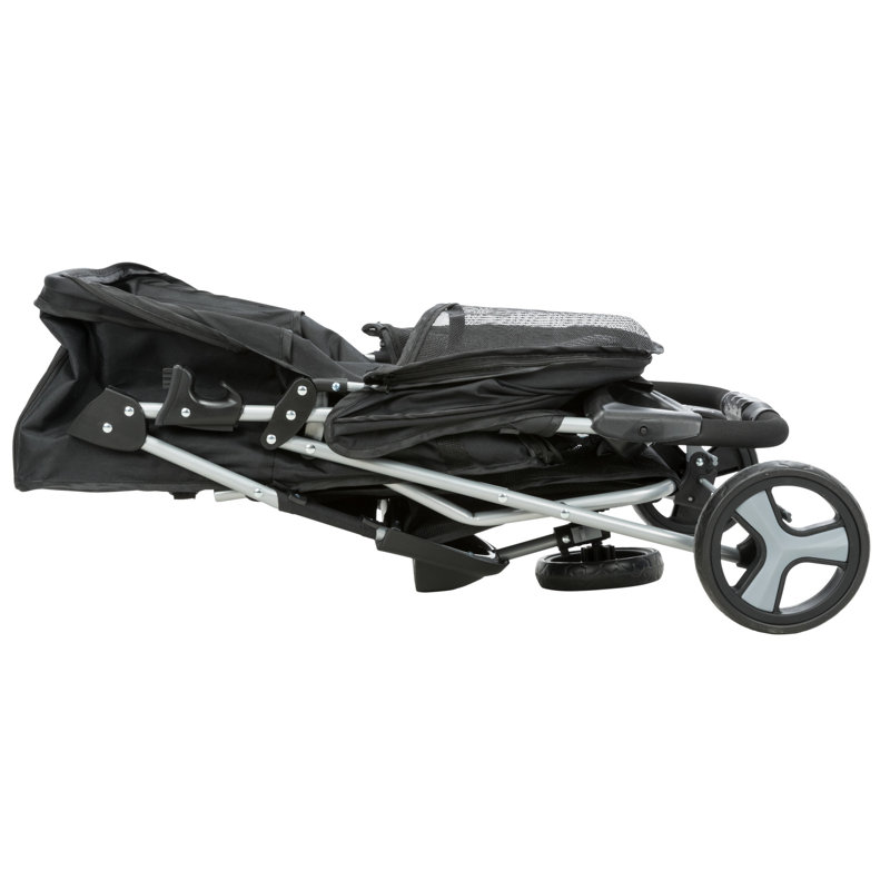Black Foldable Pet Stroller with Weather Cover and Storage