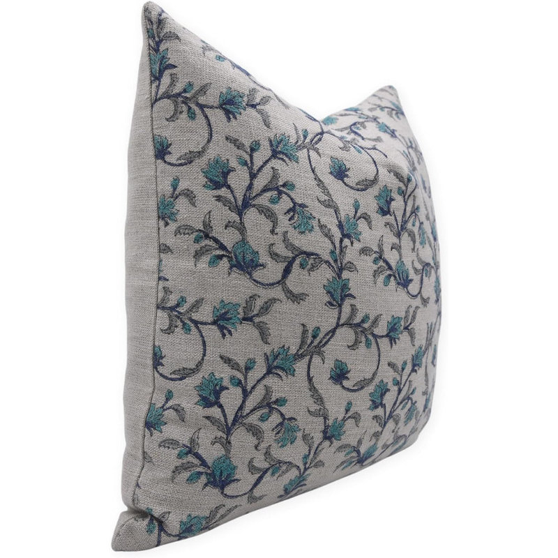 Linen Lumbar Indoor/Outdoor Pillow Cover, 14" x 20", Blue Floral 1