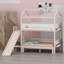 Lit superposé en forme de maison avec glissade et escalier de rangement intégré-140131610