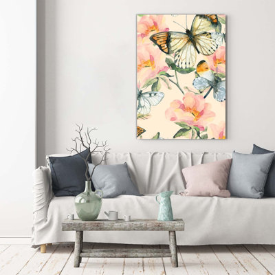 Roses And Butterflies - Wrapped Canvas Print