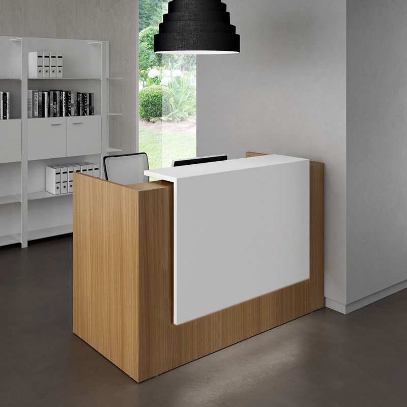 1 bureau de réception rectangulaire en stratifié, Naturel / Blanc