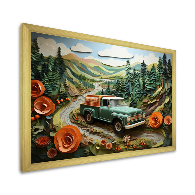 «Pickup Truck Offroad Adventures IV», reproduction sur toile, H 16 po x l 32 po x P 1 po, Cadre doré simple