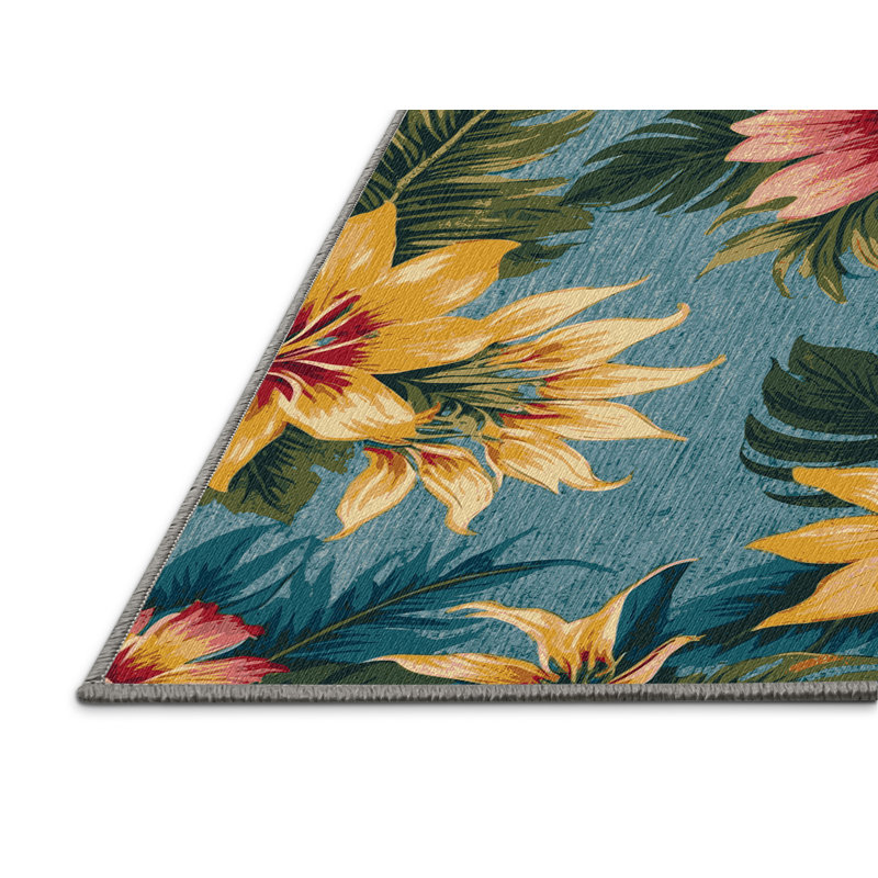 Washable Flower Brights Hawaiian Area Rug, Round 7'