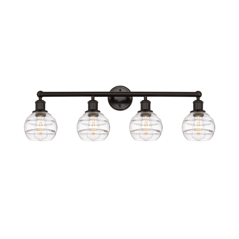 Éclairage pour meuble-lavabo à 4 lumières Chartoff, Transparent, Bronze huilé