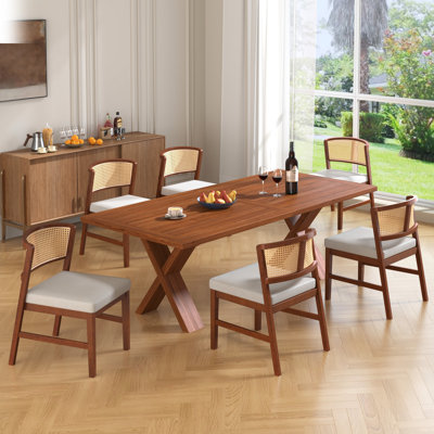 Walnut Dining Chair Of 2, Fabric Upholstered, Curved Back, Rubberwood Frame, Good For Kitchen, Office And Bedroom, Comfortable Seats Chairs , Suitable
