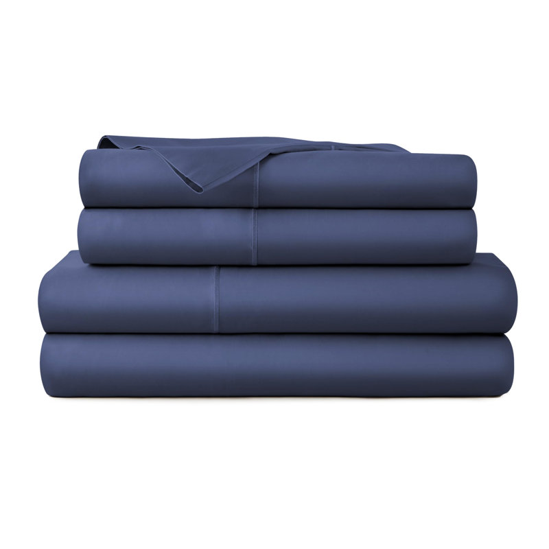 Whisper Organics, 100% Organic Cotton Sheets - 300 Thread Count Bed Sheets Set - Premium Quality Sheets - Deep Pocket Sheet Set - GOTS Certified, Navy Blue Color (Cal King Size)