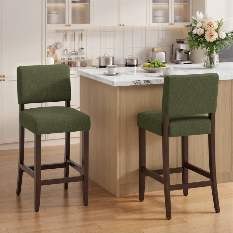 Upholstered Bar Stool with Solid Wood Frame, Brown