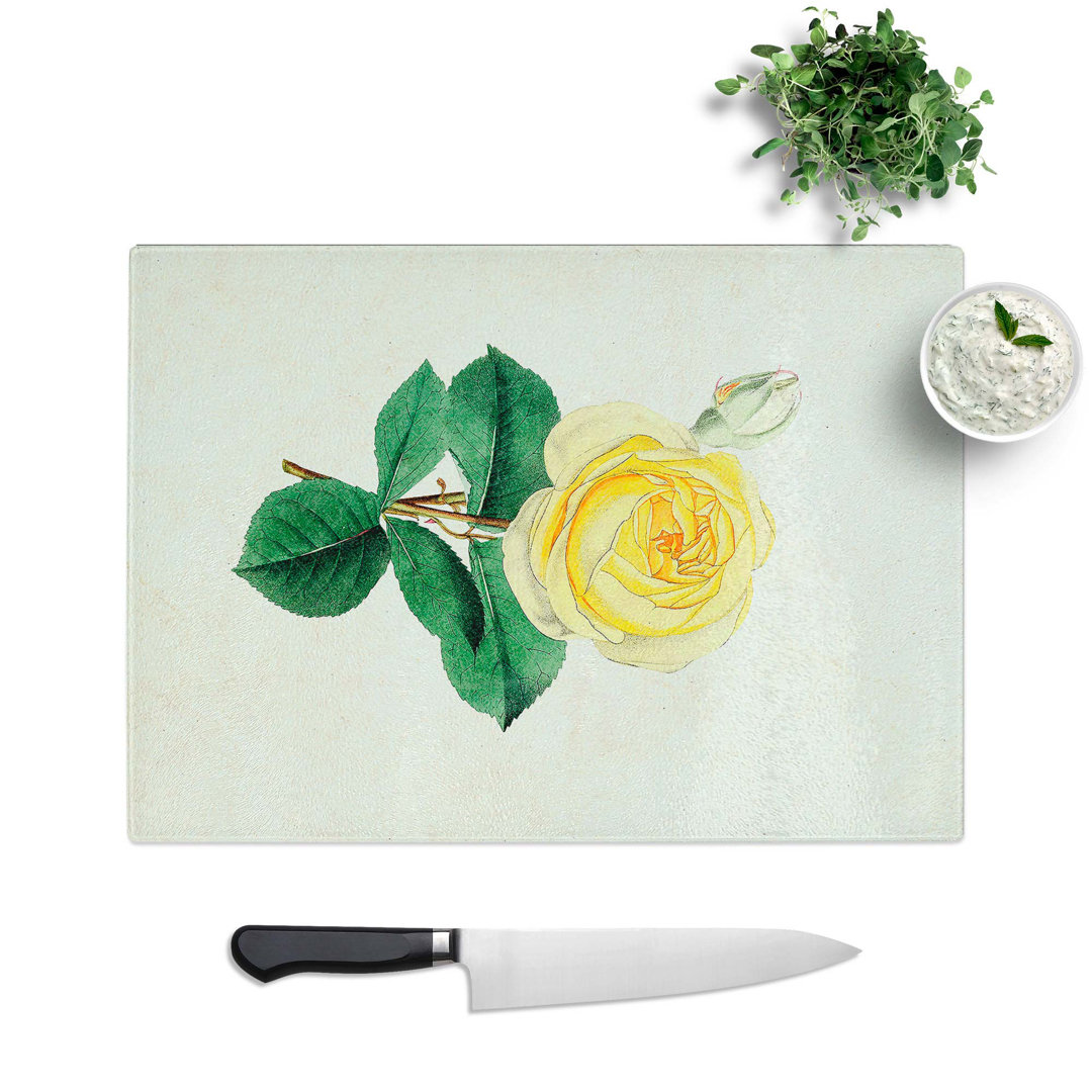 Glass Illustration of A Yellow Rose Chopping Board