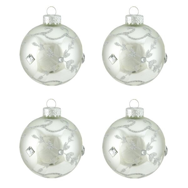 Northlight Winter Light Shiny Silver with Glitter Leaf Design Glass ...