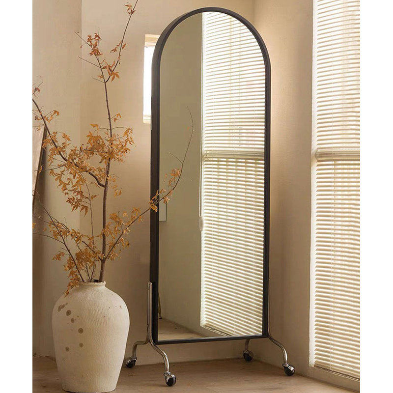 Half-circle Solid Wood Stainless Steel Full Length Mirror, Black