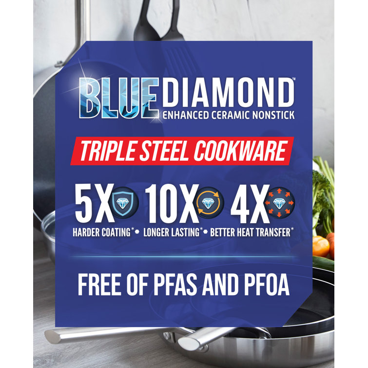 Blue Diamond Cookware Tri-Ply Stainless Steel Ceramic Nonstick, 1.6 qt Saucepan Pot with Lid, PFAS-Free, Multi Clad, Induction, Dishwasher Safe, Oven