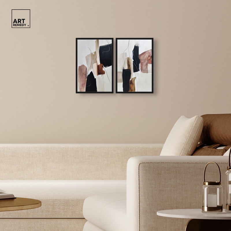 «Smooth Brush Abstract Duo», reproduction d'art sur toile par Art Remedy, cadre noir, 10 x 15, H 16 po x l 11 po