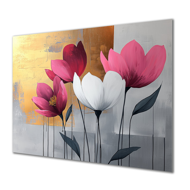 Golden Lotus Flowers Pure Form I - impression sur métal Lotus, H 30 po x l 40 po