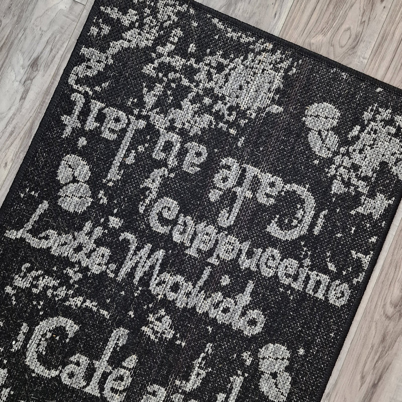 Non Slip Coffee Rug Flat Weave Kitchen Living Room Carpet, Rectangle 60 x 110 cm, Black