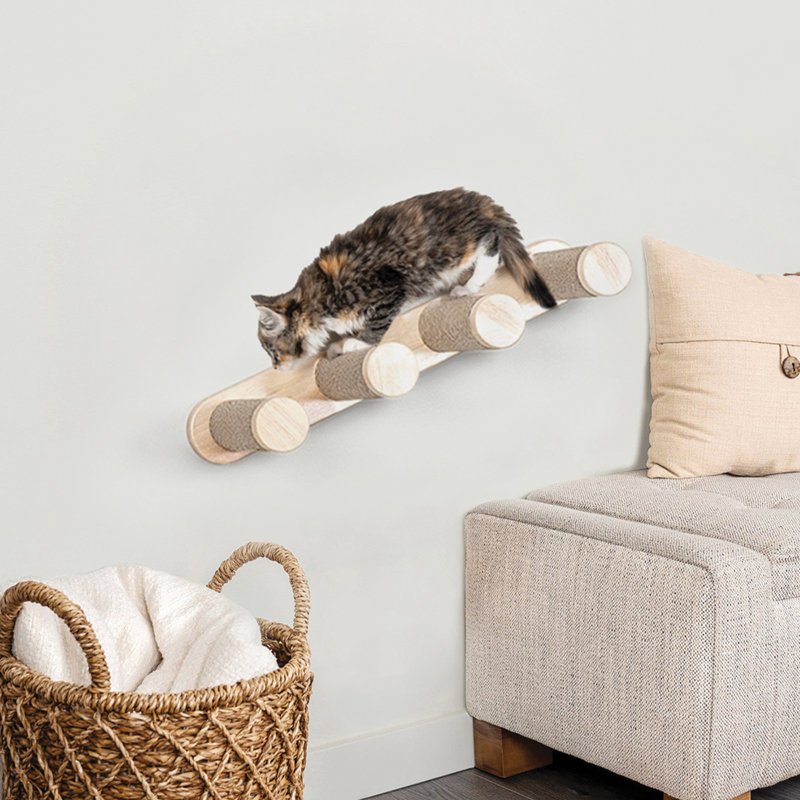 24" Wall-Mounted Oak and Cardboard Cat Climber