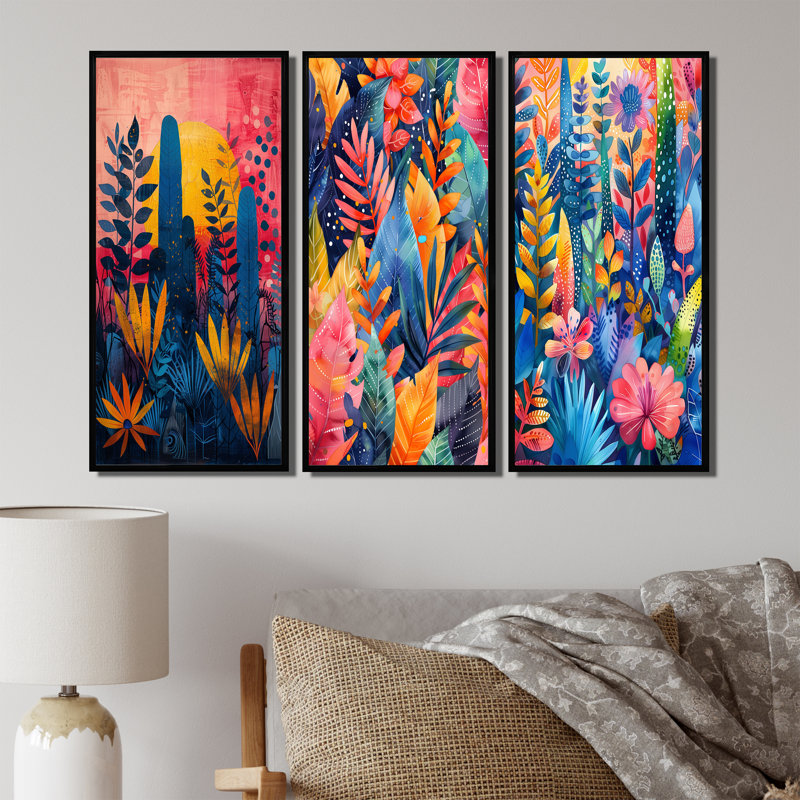 «Blue Paradise», Desert Paradise I - Collection d'art mural de palmiers et de palmiers, H 40 po x l 60 po, Noir